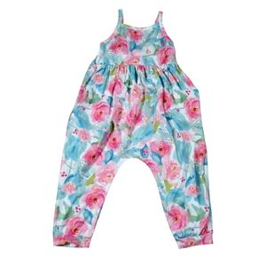 Toddler Girl Cute Strap Jumpsuit One-piece Romper floral with Pockets Size 100